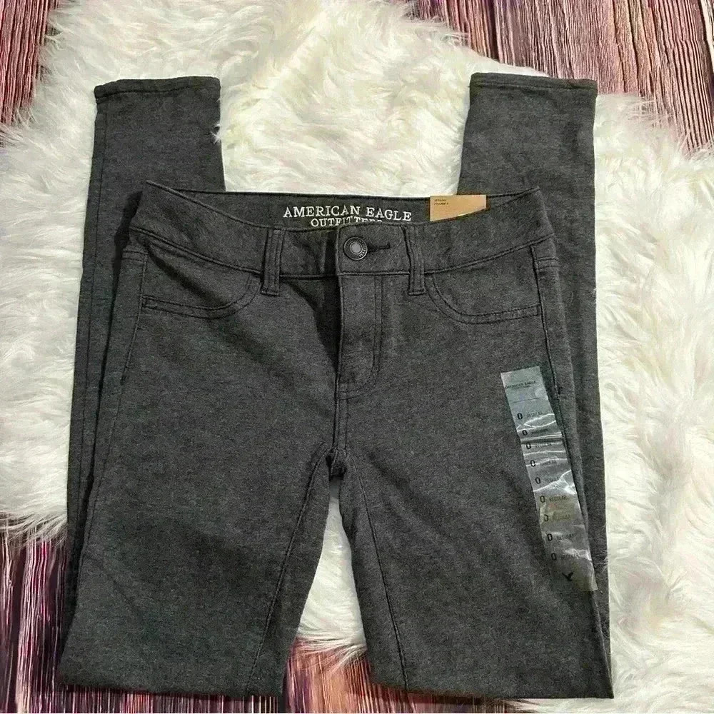 American Eagle Womens Super Stretch Solid Dark Gray Skinny Jegging Jeans 0 Reg